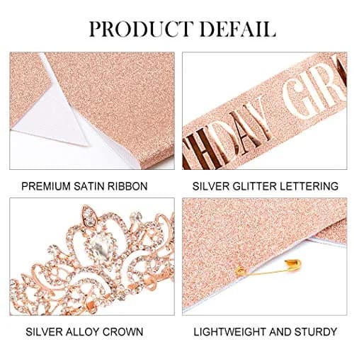 COCIDE Birthday Sash & Tiara Set - Rhinestone Tiara & Silver Glitter Sash | Women's Birth Party Decoration Kit thumbnail 6