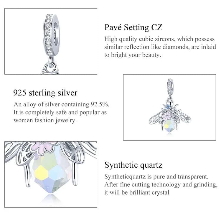 MEETCCY 925 Sterling Silver Bee Charm 28mm (0.92in) | Genuine Antique Finish for Pandora Bracelets thumbnail 6