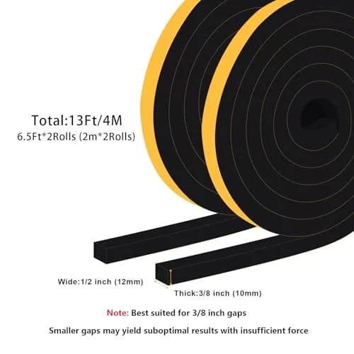 Trisiki Black High Density Weather Stripping 38mm (1.5In) x 20.3cm (8In) x 13Ft Roll | Seals Gaps & Saves Energy thumbnail 6