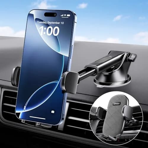 APPS2Car Car Phone Holder Mount, Strong Suction Dashboard & Windshield, Fits 4-7 Inch Phones, 360° Rotation, One-Touch Release, Ideal for Delivery & Uber thumbnail 1