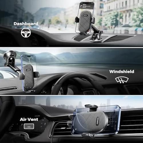 APPS2Car Car Phone Holder Mount, Strong Suction Dashboard & Windshield, Fits 4-7 Inch Phones, 360° Rotation, One-Touch Release, Ideal for Delivery & Uber thumbnail 2
