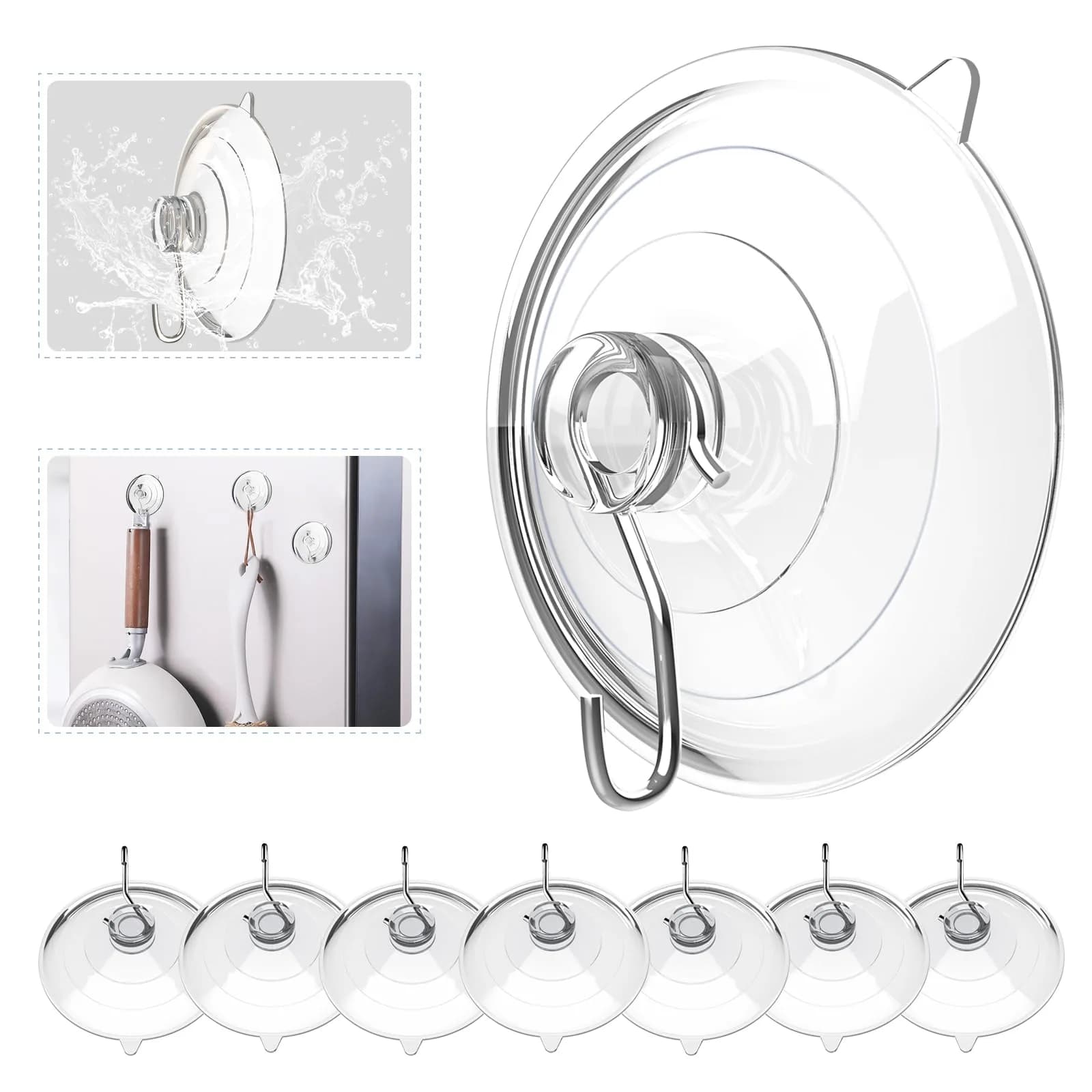 Hangerspace Suction Cup Hooks, 20 Pack | Clear PVC & Stainless Steel, Reusable, 1.77 Inch Diameter — Clear
