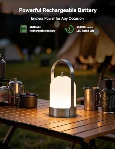 Tubicen Portable Table Lamp Rechargeable Outdoor Lantern with Handle | Waterproof, Dimmable, 4000mAh Battery thumbnail 6