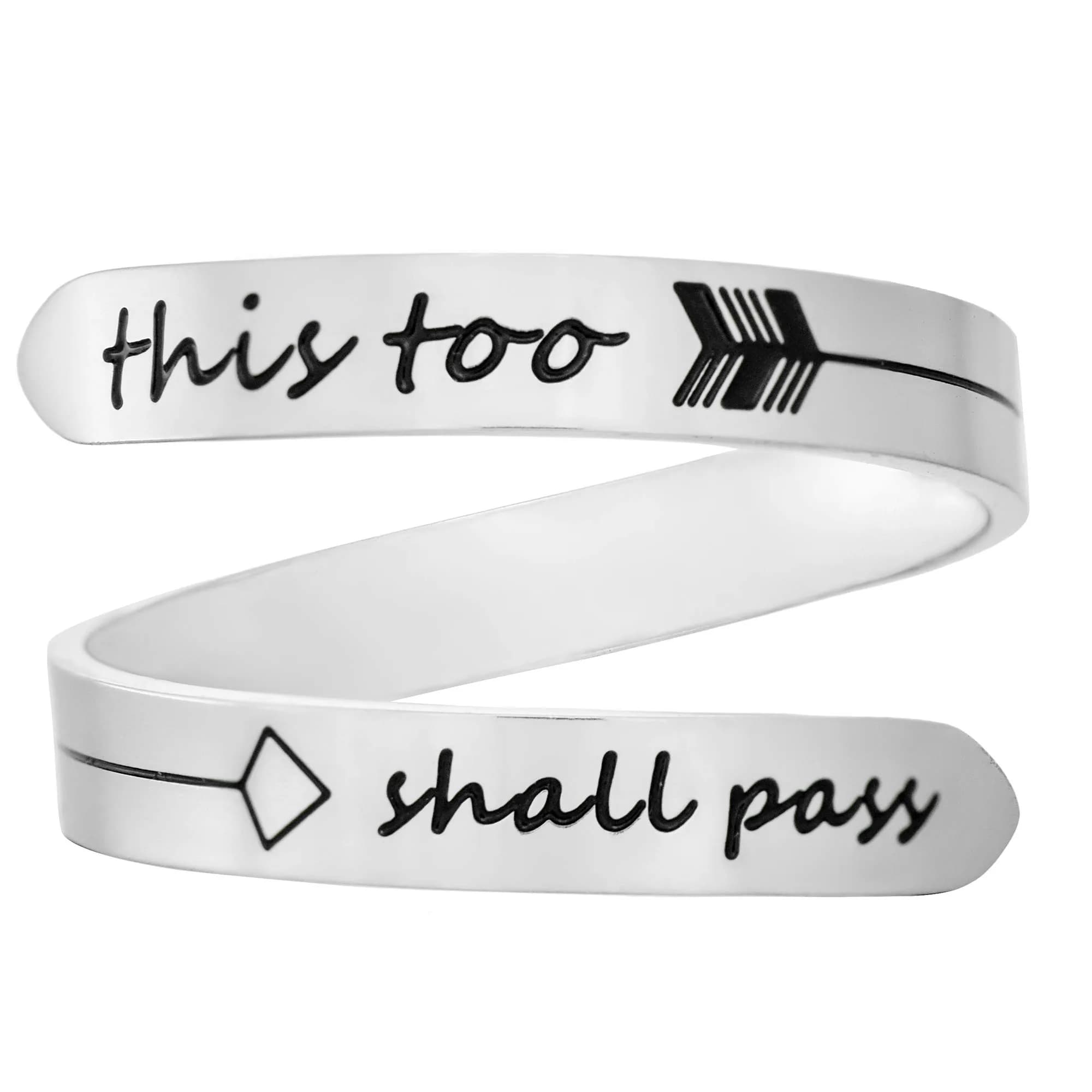 Vrycot This Too Shall Pass Adjustable Stainless Steel Inspirational Band Ring | 1.85 cm (0.73 in) — this too shall pass