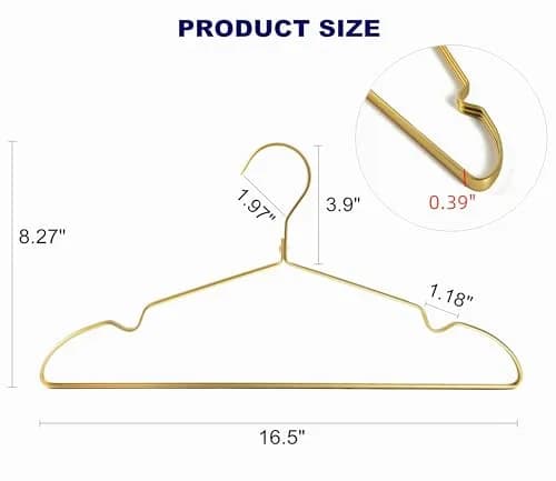 Amber Home Matte Gold Aluminum Coat Hangers 20 Pack, 41.9 cm (16.5”) Extra Smooth & Durable Metal Shirt Dress Hanger, Light & Sturdy Rack for Jacket Trouser Pant Slack thumbnail 2