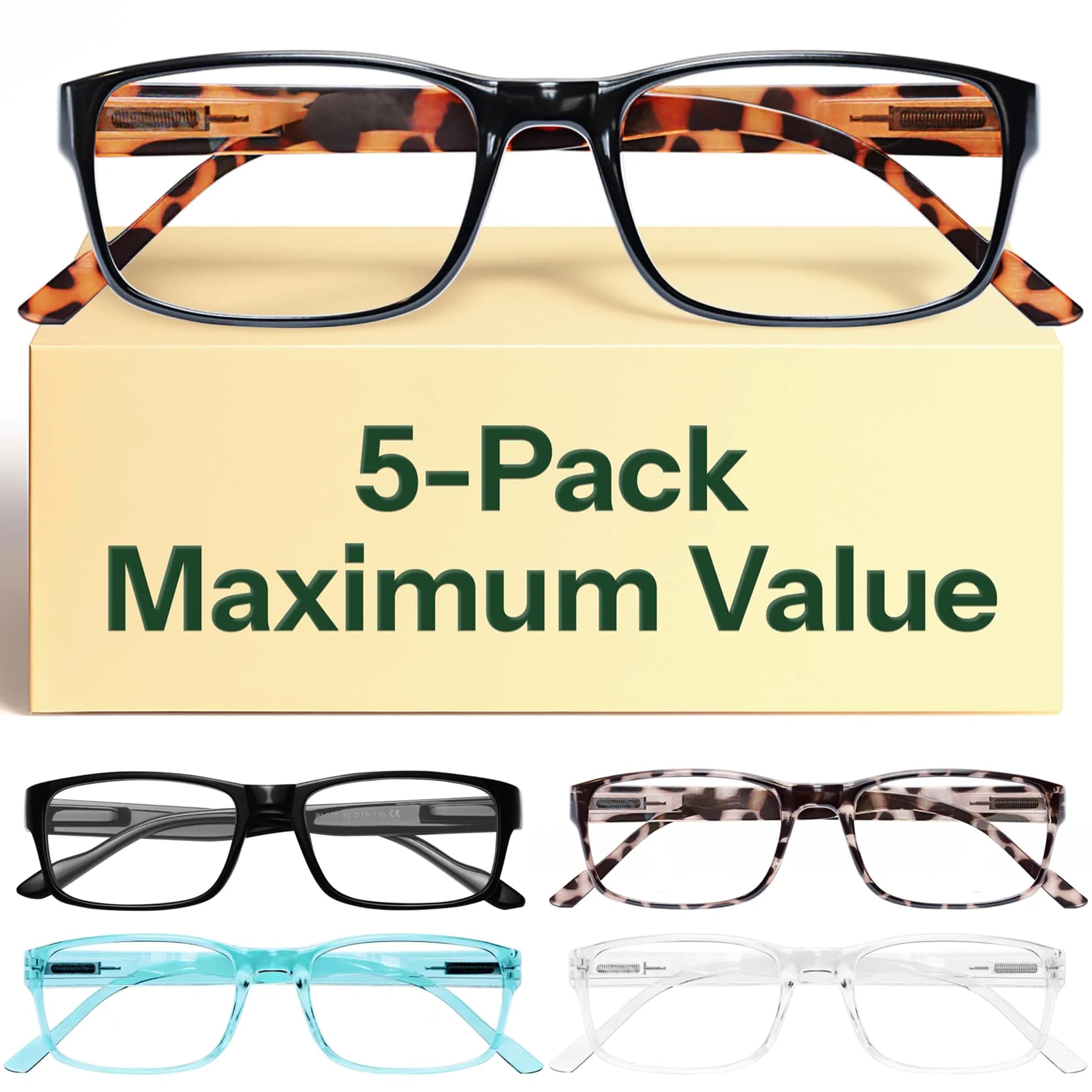 Gaoye 2.75x Magnification Blue Light Blocking Reading Glasses 5-Pack | Classic Style with Spring Hinges