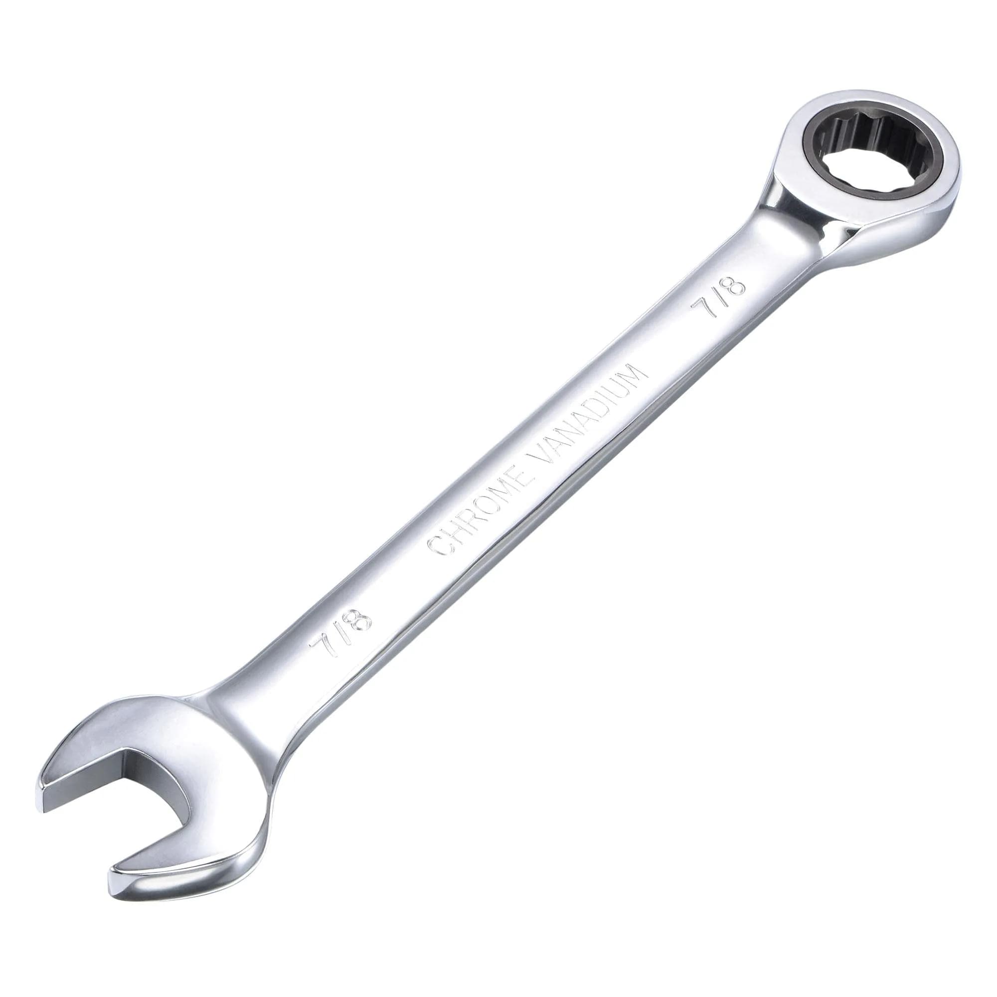 uxcell 1/4 Inch Ratcheting Combination Wrench SAE 72 Teeth 12 Point | Durable Chrome Vanadium Steel, Narrow Space 5° Ratchet — 7/8"