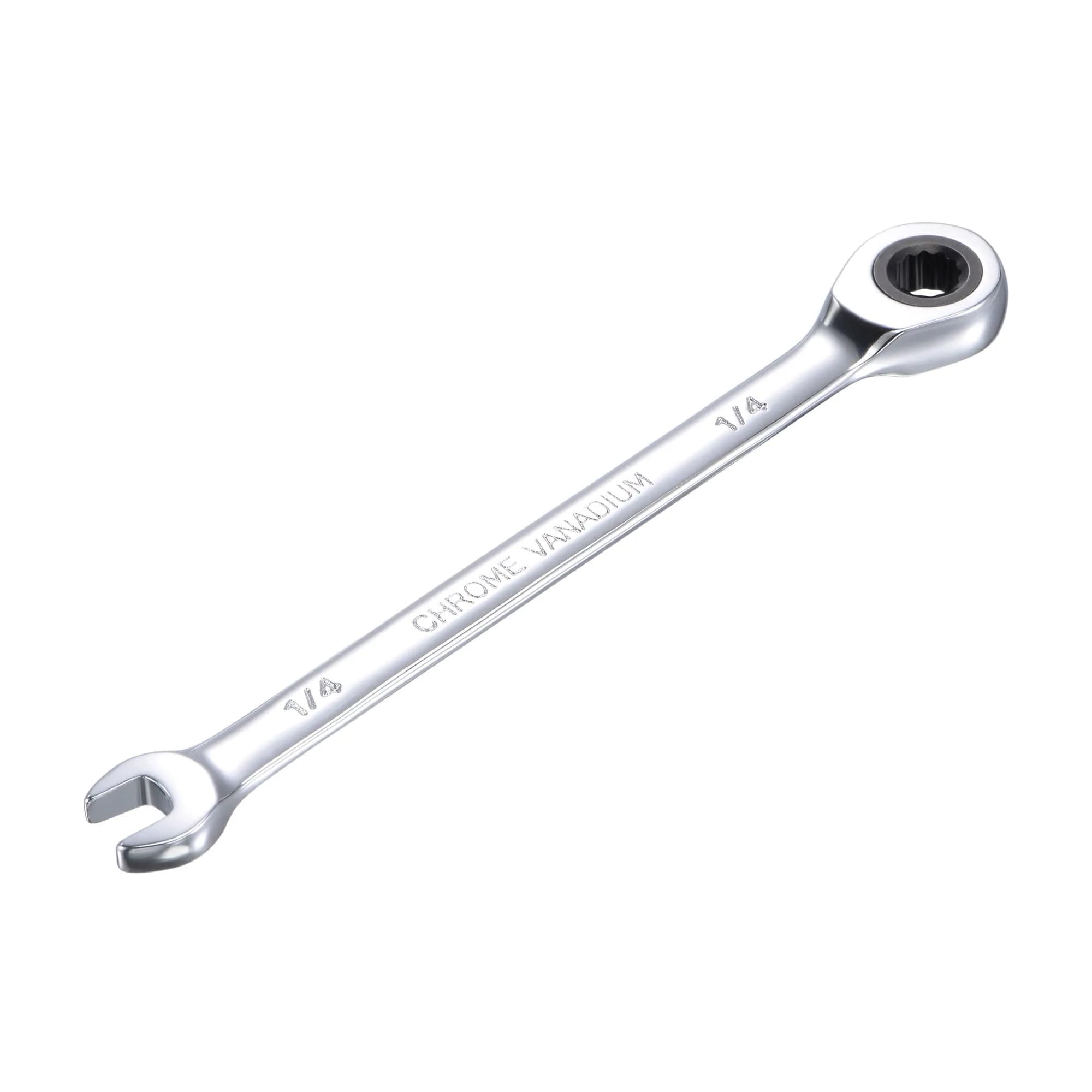 uxcell 1/4 Inch Ratcheting Combination Wrench SAE 72 Teeth 12 Point | Durable Chrome Vanadium Steel, Narrow Space 5° Ratchet — 1/4"