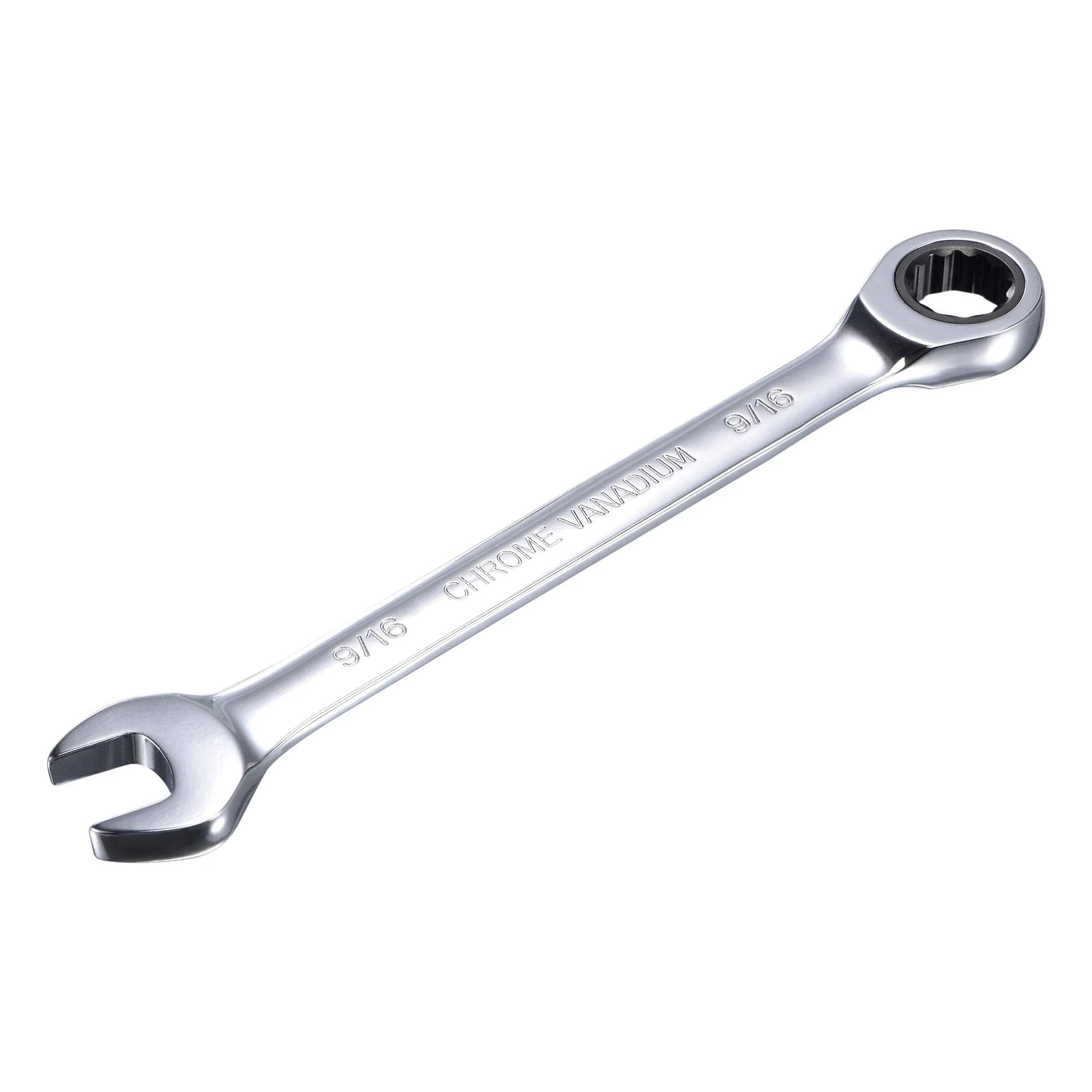 uxcell 1/4 Inch Ratcheting Combination Wrench SAE 72 Teeth 12 Point | Durable Chrome Vanadium Steel, Narrow Space 5° Ratchet — 9/16"