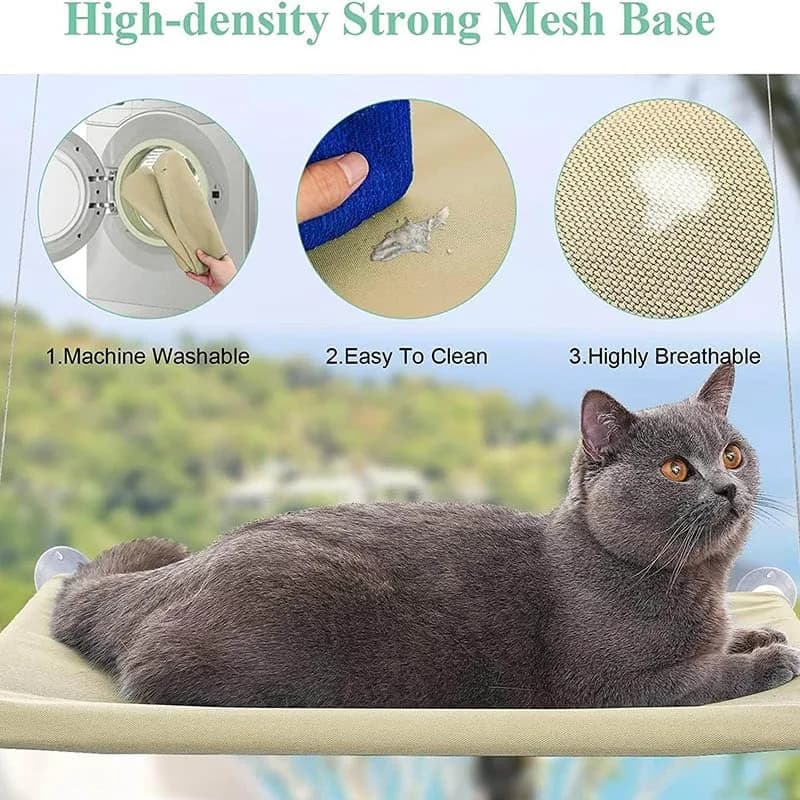 JinRui-T Khaki Cat Window Hammock Perch 55.1cm (21.7in) | Sunny Bed for Cats with Strong Suction Cups thumbnail 6