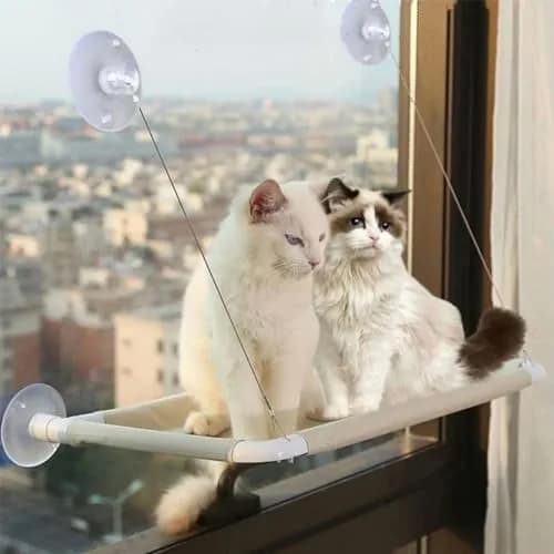 JinRui-T Khaki Cat Window Hammock Perch 55.1cm (21.7in) | Sunny Bed for Cats with Strong Suction Cups thumbnail 2