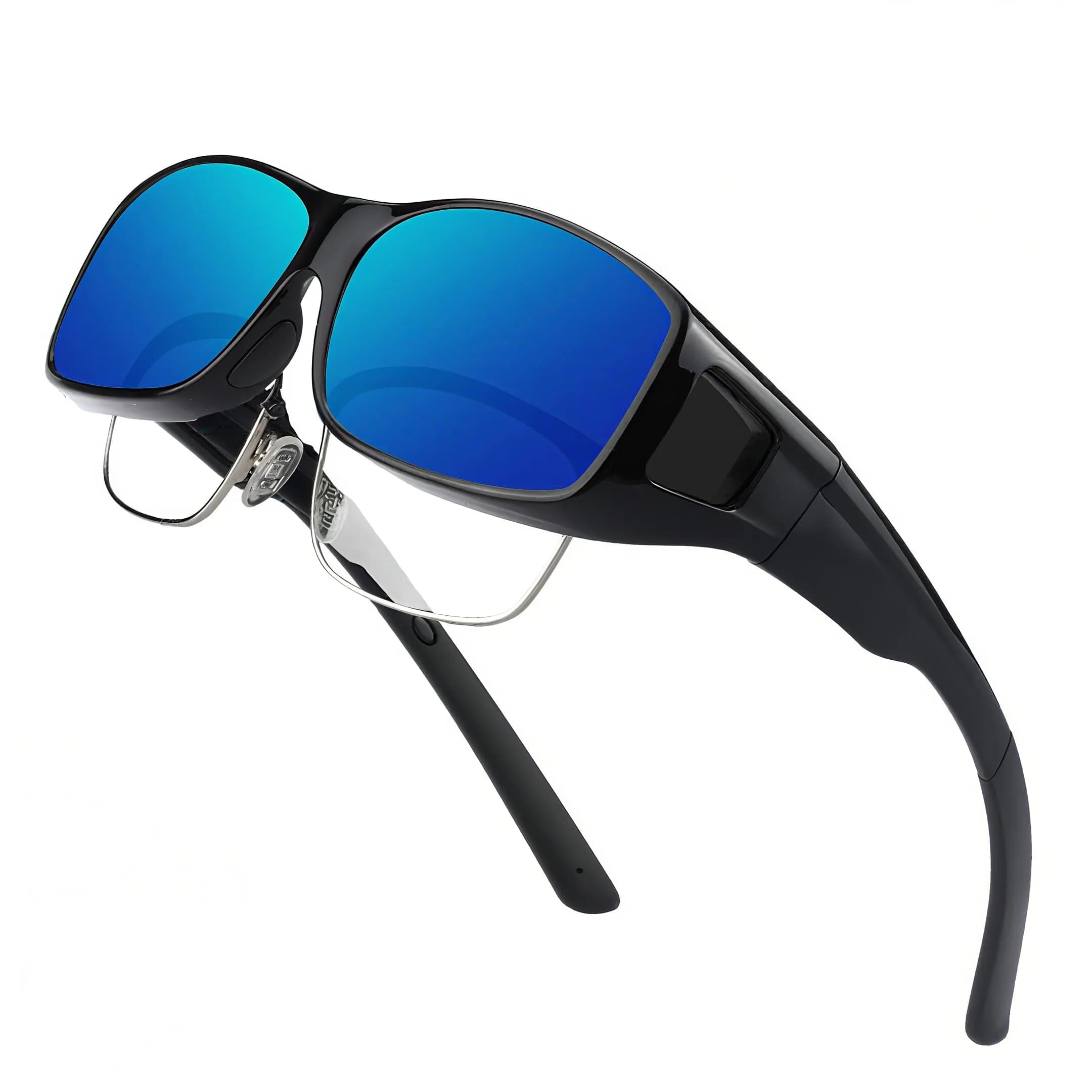 JIANGTUN Fit Over the Glass Sunglasses Size L | Polarized UV 400 Protection, Oversized Black Frame Blue Lens - main product image