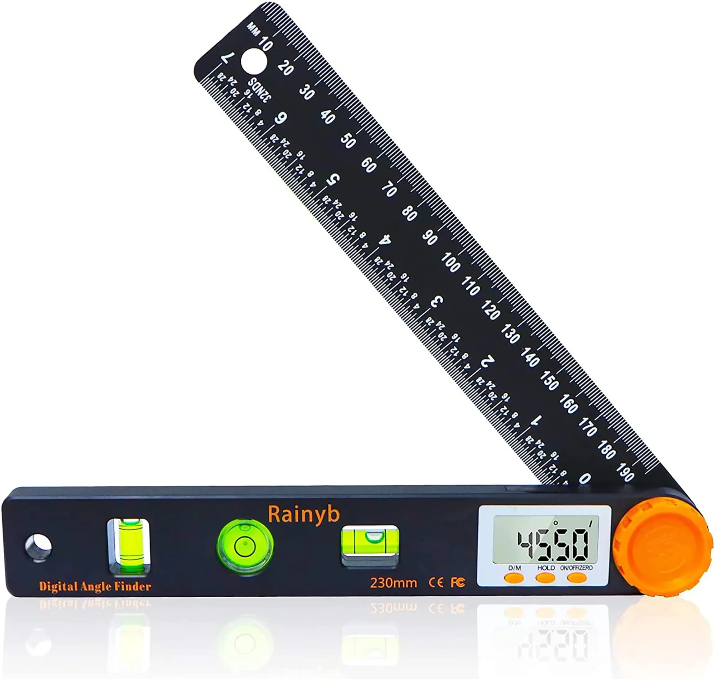 Rainyb Digital Angle Finder Tool 7inch (177.8mm) with Dual Scales | Accurate Angle & Length Measurement for Carpenters