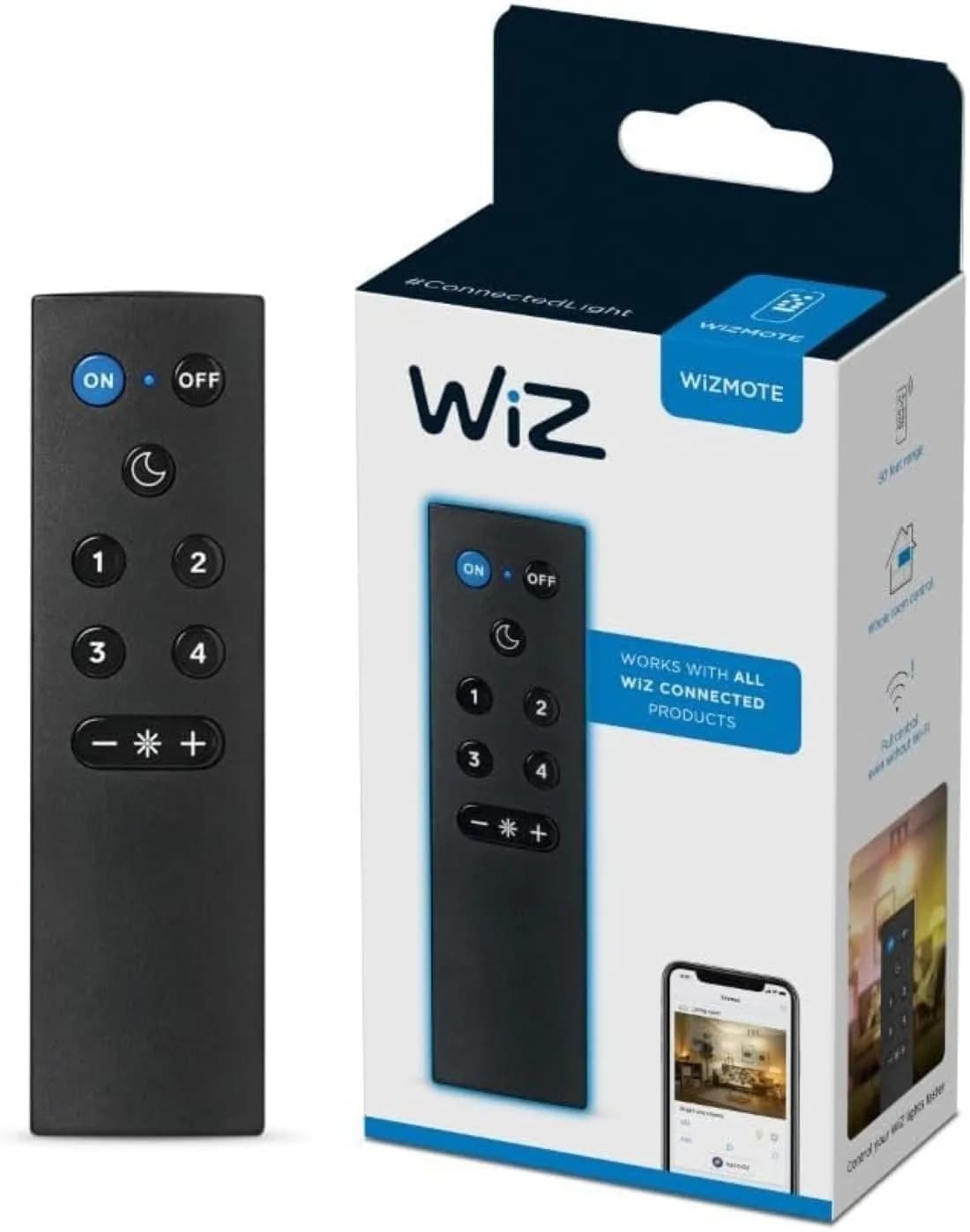 WiZ Connected Remote Control 2 Pack (Black) | Smart Dimming & Scene Control — 1-Pack