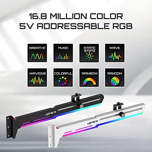 upHere 5V Addressable RGB White Graphics Card GPU Brace Support Video Card Sag Holder with ARGB Strip, Adjustable Length and Height Support (1-Pack) thumbnail 8