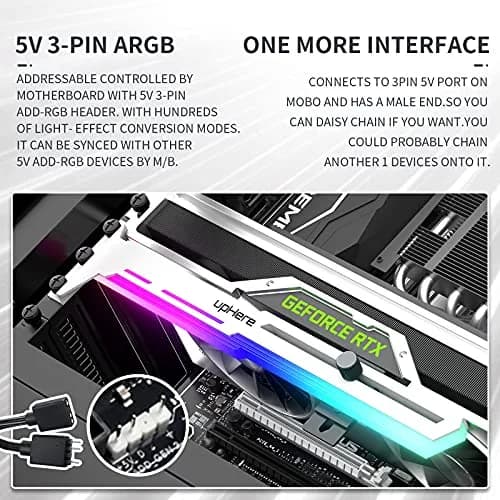 upHere 5V Addressable RGB White Graphics Card GPU Brace Support Video Card Sag Holder with ARGB Strip, Adjustable Length and Height Support (1-Pack) thumbnail 4