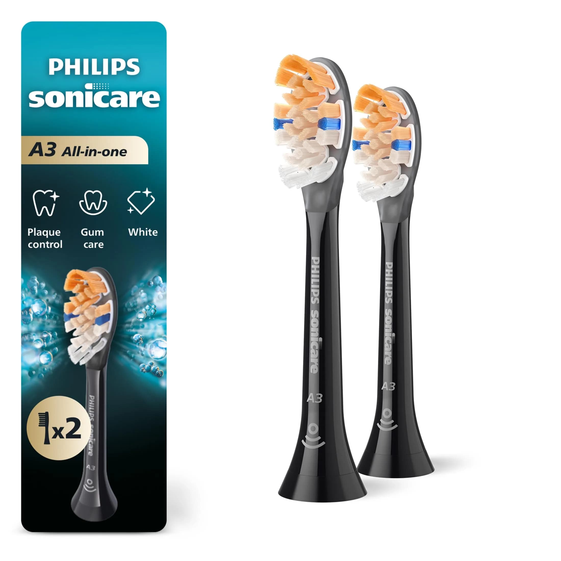 Philips Sonicare A3 All-in-One Brush Heads, 2-Pack (6 Month Supply) | 2000% More Plaque Removal