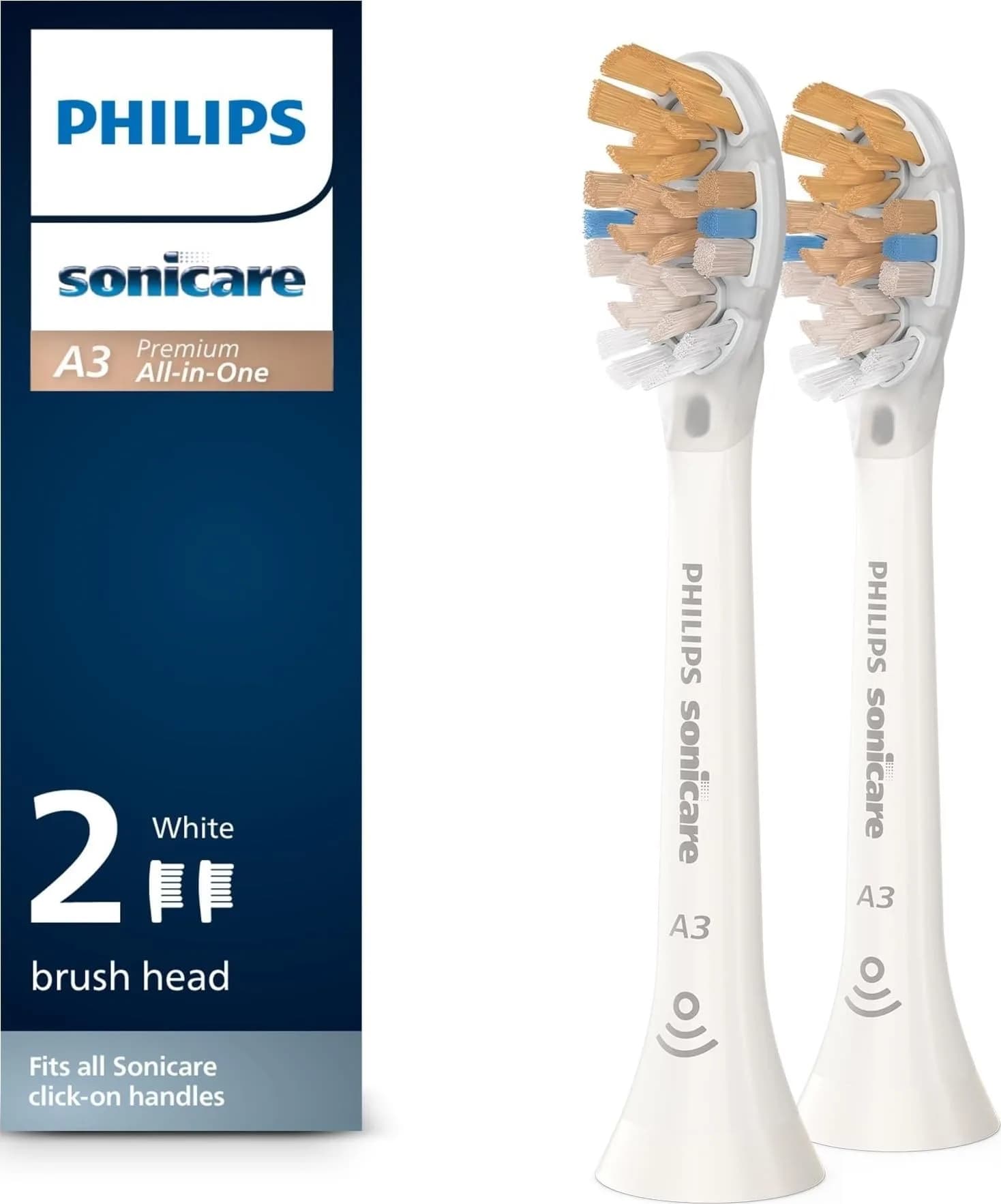 Philips Sonicare A3 All-in-One Brush Heads, 2-Pack (6 Month Supply) | 2000% More Plaque Removal — White