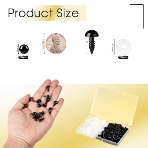 Vanblue Safety Eyes 9mm Black Plastic Craft Eyes with Washers for Amigurumi & Stuffed Animals (260PCS) thumbnail 2