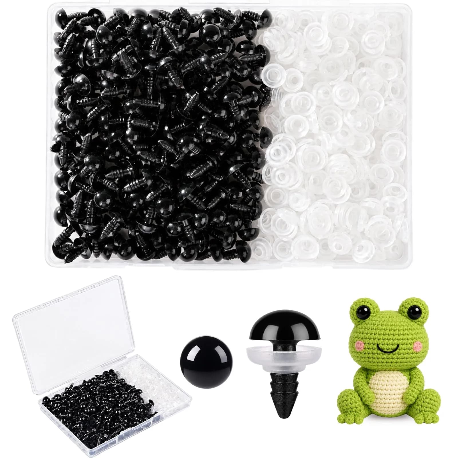 Vanblue 260PCS 12mm Black Safety Eyes with Washers | Craft Eyes for Amigurumi & Stuffed Animals — 12mm