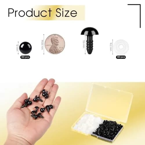 Vanblue 260PCS 12mm Black Safety Eyes with Washers | Craft Eyes for Amigurumi & Stuffed Animals thumbnail 2
