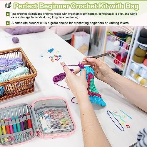 Katech Ergonomic Crochet Hooks Set with Case, 73-Piece Kit | 2.0-8.0mm Aluminum Alloy Hooks & Accessories thumbnail 3