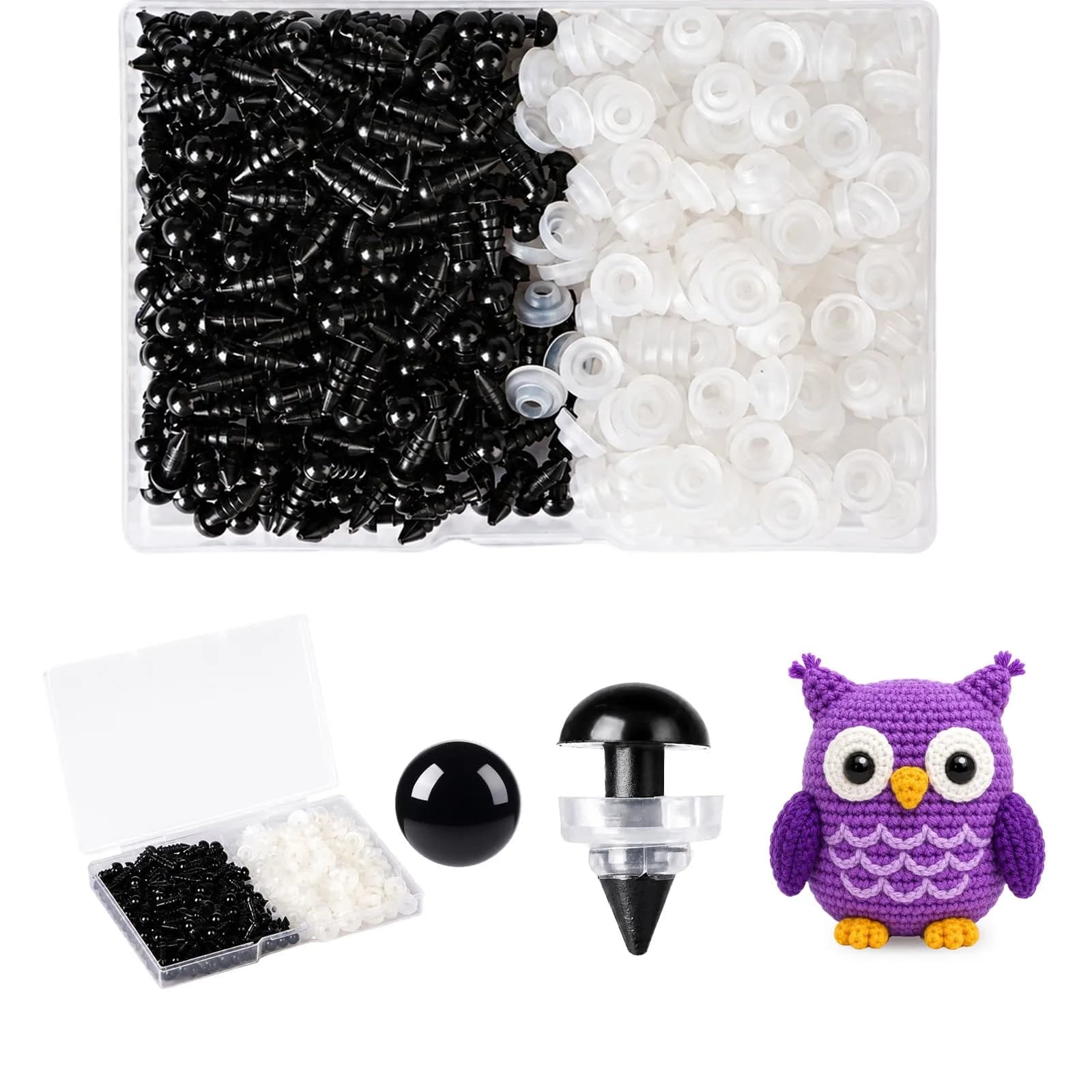 Vanblue 260PCS 12mm Black Safety Eyes with Washers | Craft Eyes for Amigurumi & Stuffed Animals — 8mm