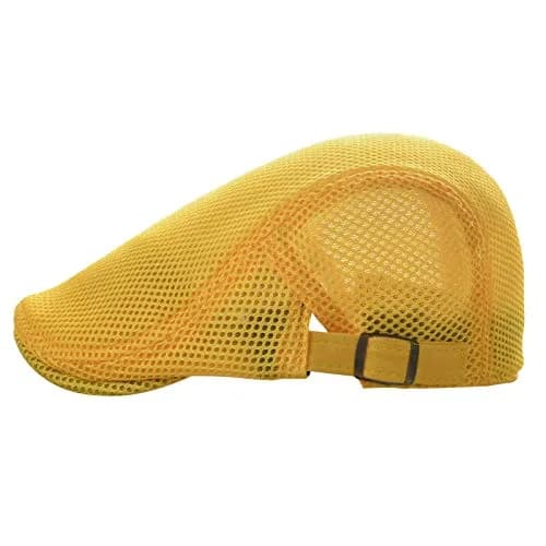 VOBOOM Men Breathable Mesh Summer Hat Adjustable Newsboy Beret (Yellow) | Lightweight & Cool for Hot Weather thumbnail 2
