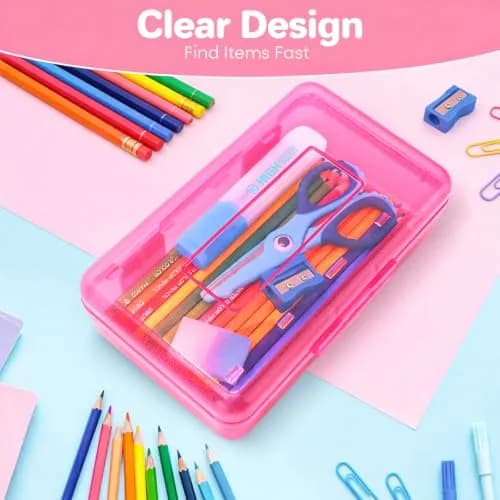 Nuozme Plastic Hard Clear Color Pencil Box Case for Kids | Transparent, Stackable & Durable Storage (8.2 x 4.6 x 2.3 inches) thumbnail 9