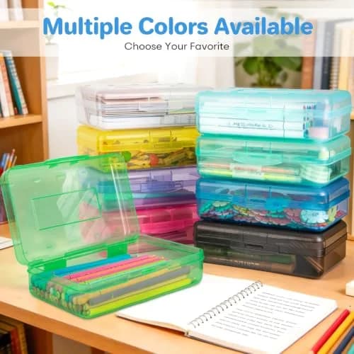 Nuozme Plastic Hard Clear Color Pencil Box Case for Kids | Transparent, Stackable & Durable Storage (8.2 x 4.6 x 2.3 inches) thumbnail 2