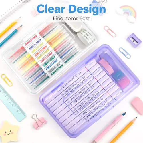Nuozme Plastic Hard Clear Color Pencil Box Case for Kids | Transparent, Stackable & Durable Storage (8.2 x 4.6 x 2.3 inches) thumbnail 4