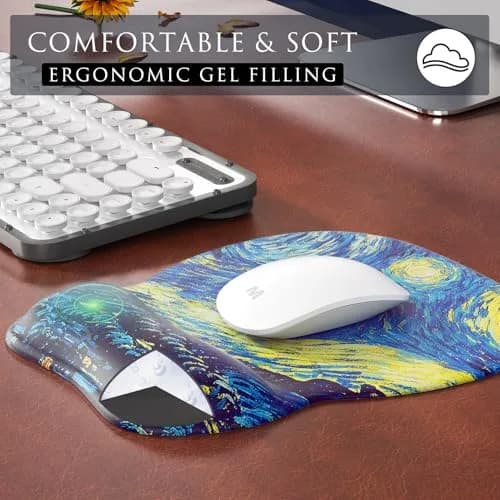 MROCO Ergonomic Mouse Pad with Gel Wrist Rest, 24cm x 20.5cm (9.4 x 8.1 in) | Starry Night Pattern thumbnail 4