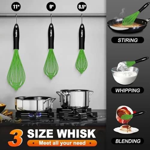Walfos Silicone Whisk Set (8.5, 9, 11 inch) | Heat Resistant Kitchen Utensils for Non-stick Cookware thumbnail 2