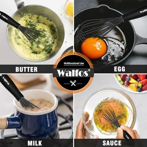 Walfos Whisk Silicone Whisks Set, Non Scratch Coated, Heavy Duty, 4-Piece Kitchen Utensil - 11'' Flat & Balloon Sizes thumbnail 5