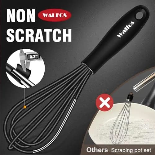 Walfos Whisk Silicone Whisks Set, Non Scratch Coated, Heavy Duty, 4-Piece Kitchen Utensil - 11'' Flat & Balloon Sizes thumbnail 2