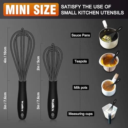 Walfos Whisk Silicone Whisks Set, Non Scratch Coated, Heavy Duty, 4-Piece Kitchen Utensil - 11'' Flat & Balloon Sizes thumbnail 3