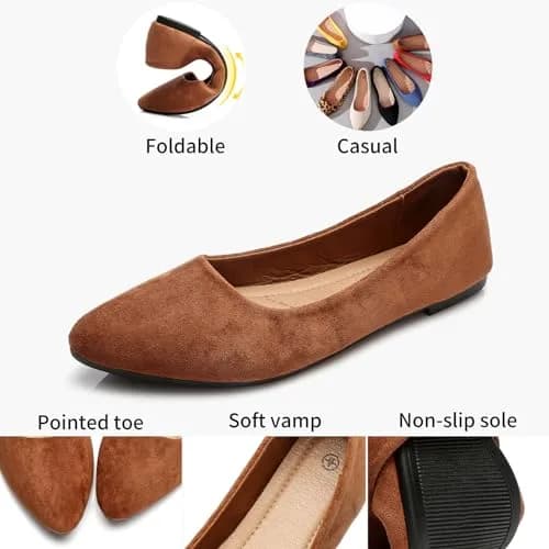 HEAWISH Women's Tan Suede Pointed Toe Ballet Flats US 10 | Elegant Work & Dressy Slip-Ons thumbnail 5