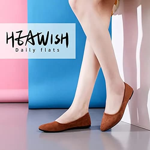 HEAWISH Women's Tan Suede Pointed Toe Ballet Flats US 10 | Elegant Work & Dressy Slip-Ons thumbnail 4