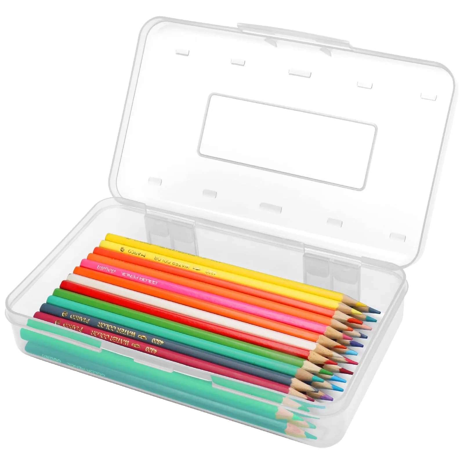 Nuozme Plastic Hard Clear Color Pencil Box Case for Kids | Transparent, Stackable & Durable Storage (8.2 x 4.6 x 2.3 inches) — Clear