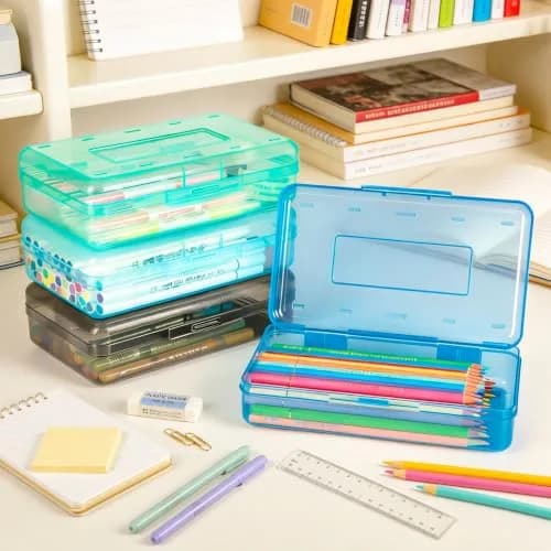 Nuozme Plastic Hard Clear Color Pencil Box Case for Kids | Transparent, Stackable & Durable Storage (8.2" x 4.6" x 2.3") thumbnail 7