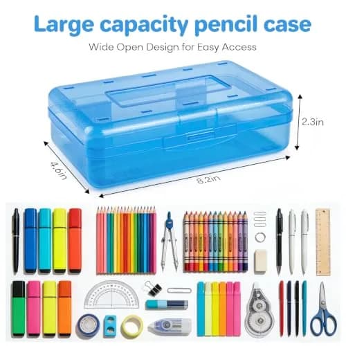 Nuozme Plastic Hard Clear Color Pencil Box Case for Kids | Transparent, Stackable & Durable Storage (8.2" x 4.6" x 2.3") thumbnail 8