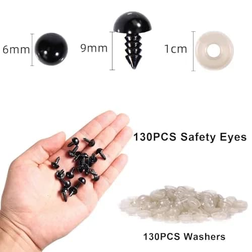 Vanblue 6mm Safety Eyes with Washers (260PCS) | Plastic Craft Eyes for Amigurumi, Stuffed Animals, Crochet Toys thumbnail 2