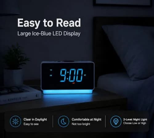 iTOMA Alarm Clock Radio with Bluetooth, FM Radio & Dual Alarm | Large 1.4-inch LED Display, USB Charging, Sleep Timer thumbnail 4