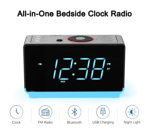 iTOMA Alarm Clock Radio with Bluetooth, FM Radio & Dual Alarm | Large 1.4-inch LED Display, USB Charging, Sleep Timer thumbnail 3