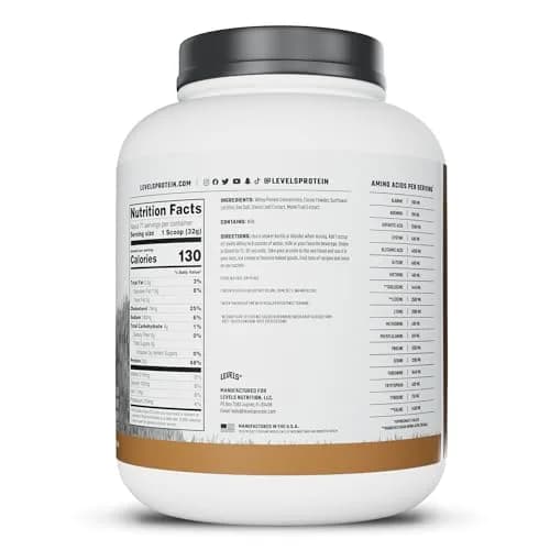 Levels Whey Protein Powder Double Chocolate 2.27 kg (5 lb) | 24g Protein per Scoop thumbnail 8