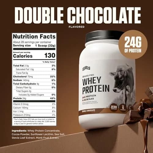 Levels Nutrition Whey Protein Powder Double Chocolate 907g (2LB) | 24G Protein Per Serving, Gluten-Free, No Artificials thumbnail 3