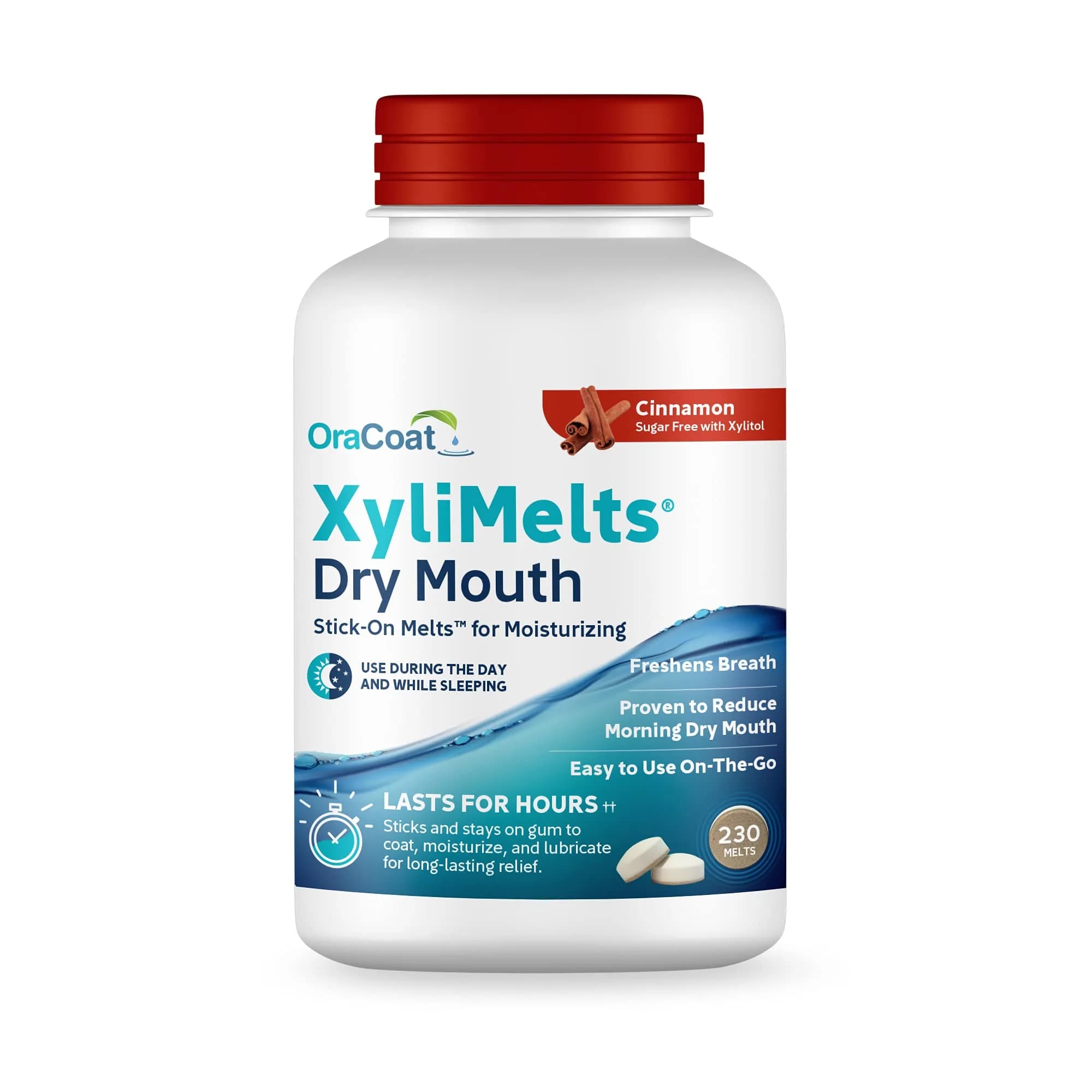 Oracoat XyliMelts Dry Mouth Adhering Discs Cinnamon 230 Count | 8-Hour Nighttime Relief