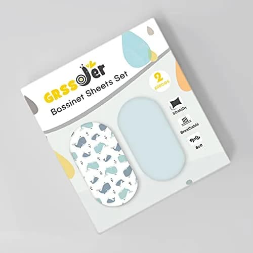 GRSSDER Fitted Bassinet Sheet Set 2 Pack | Ultra Soft Jersey Knit, Universal Fit for Baby Cradle & Moses Basket (32x16x5 inches) thumbnail 2