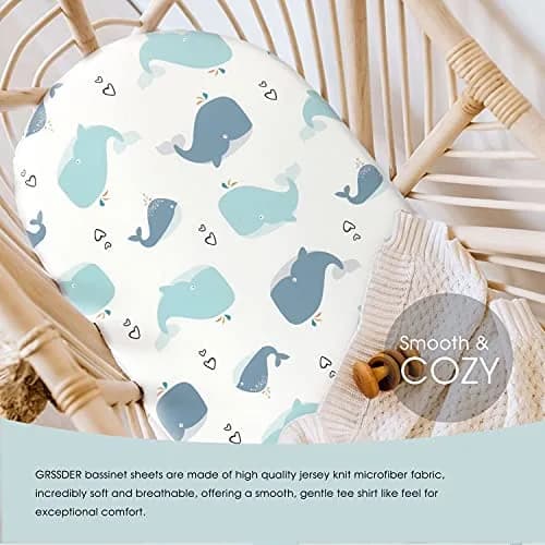 GRSSDER Fitted Bassinet Sheet Set 2 Pack | Ultra Soft Jersey Knit, Universal Fit for Baby Cradle & Moses Basket (32x16x5 inches) thumbnail 3