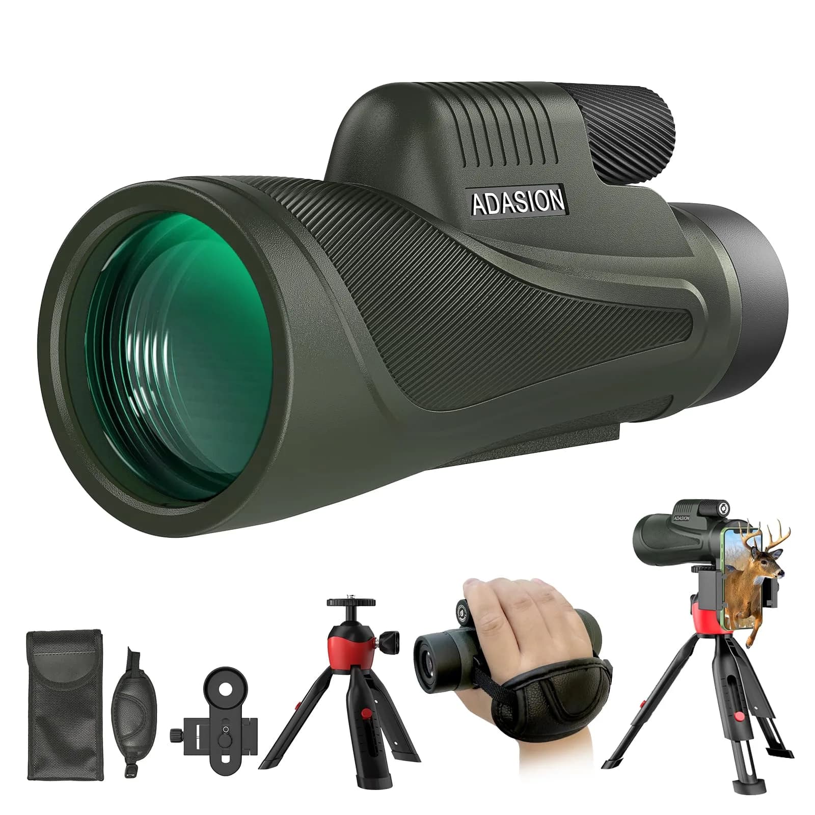 Adasion 12x56 Monocular for Adults | High Powered, Phone Adapter & Tripod for Bird Watching & Outdoor Use - main product image